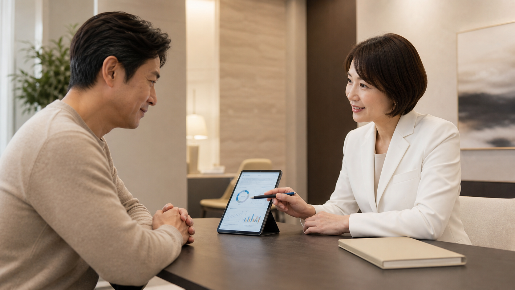 Physician and patient reviewing screening results calmly